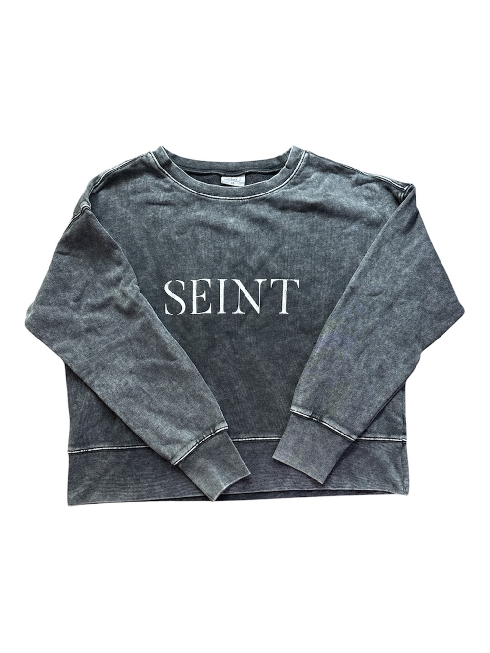 Seint Mineral Washed Black Cropped Oversized Soft Crewneck Sweatshirt Distressed